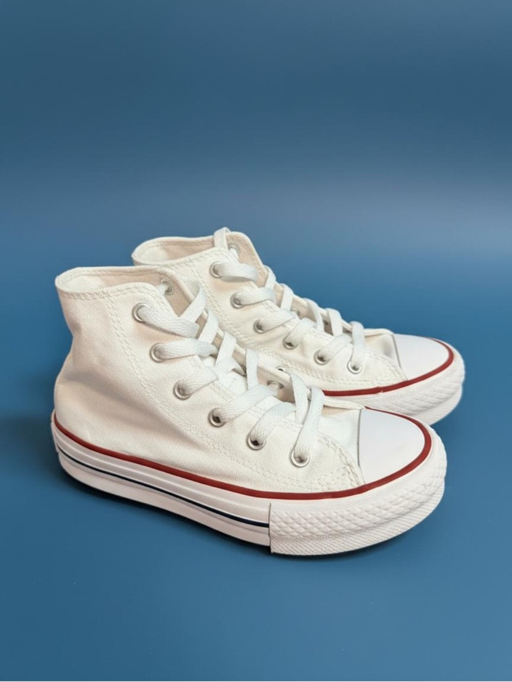 Kids White High-Top Sneakers with Red Accent